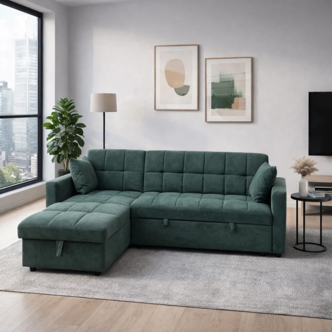 L formos kampinė sofa su miegamąja funkcija