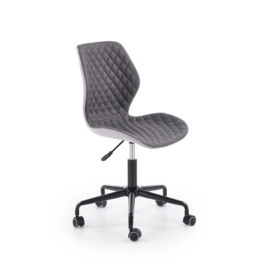 Pilka kėdė su aukščio reguliavimu ir minkštais ratais