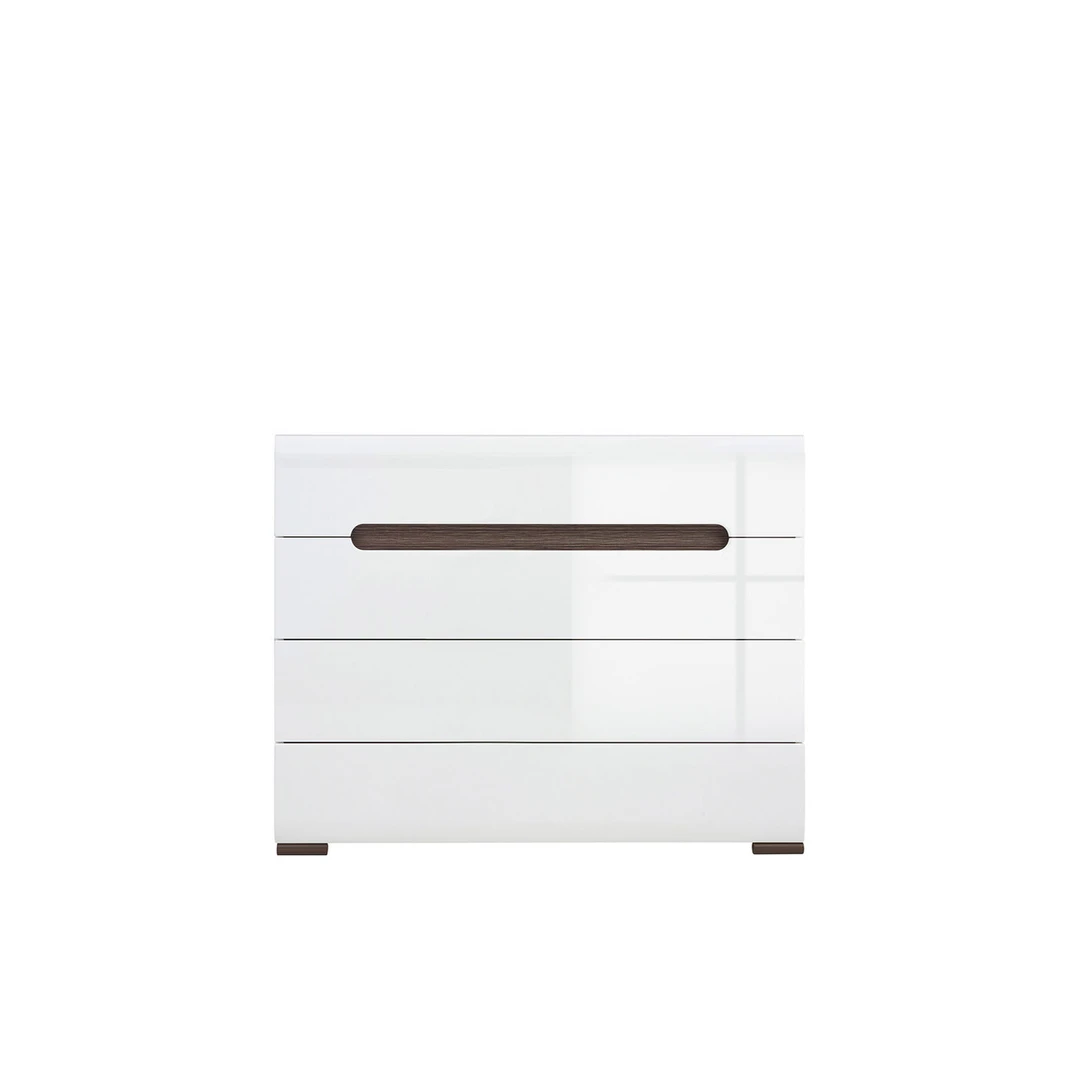 Moderni komoda AZTECKA su blizgia baltu finishu