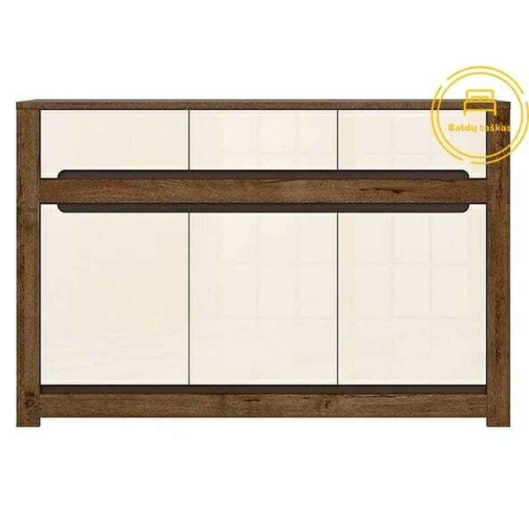 Moderni komoda ERIKA – tamsiai ruda/kreminė spalva