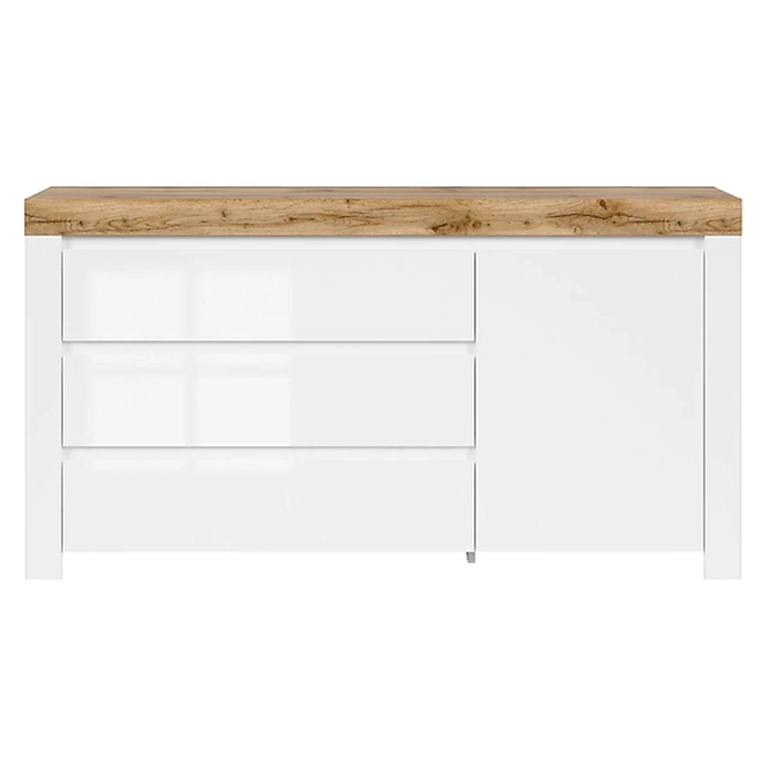 Šiuolaikinė „Holten“ komoda su ryškiomis spalvomis ir masyviais korpusais