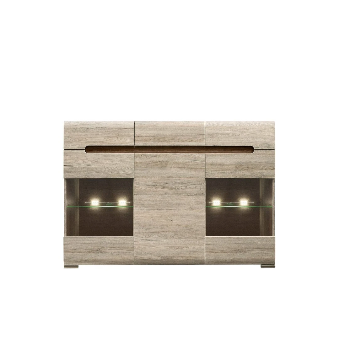 Moderni komoda-vitrina AZTECKA su LED apšvietimu ir stiklu