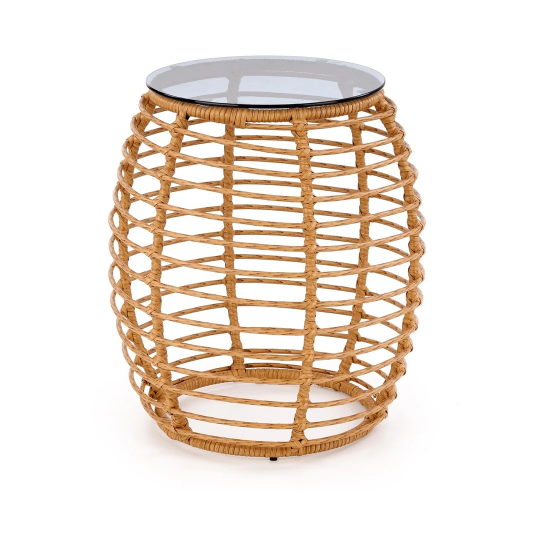 Lauko staliukas BARREL – sintetinis rotangas su stikliniu stalviršiu