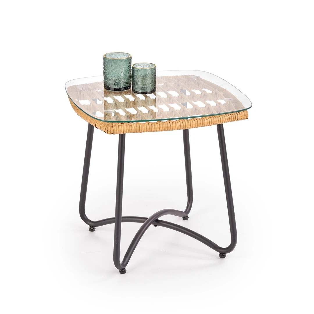 Lauko staliukas INDIRA – rotango ir plieno derinys su stikliniu stalviršiu