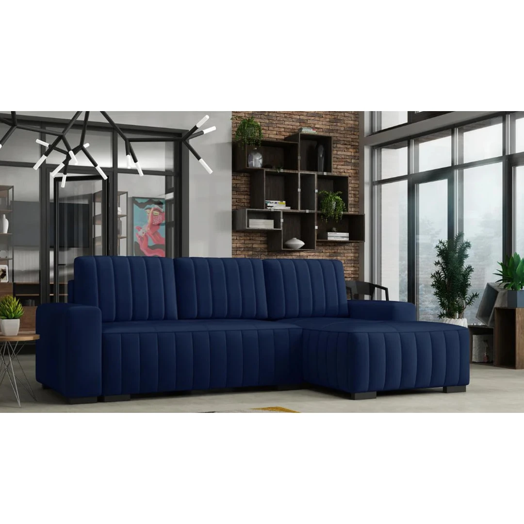 Modernus minkštas kampas su miegojimo funkcija ir dėže