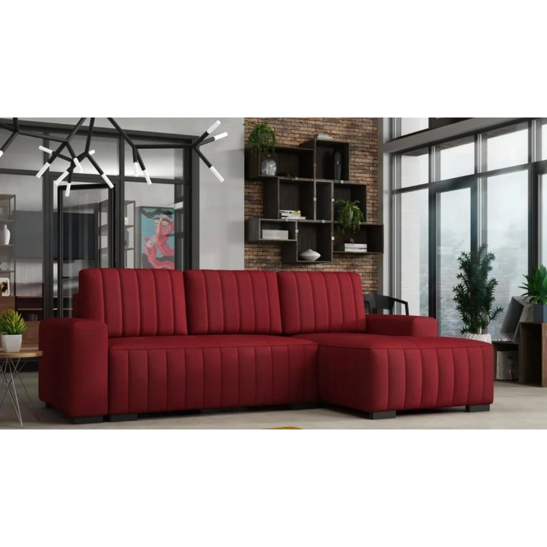 Modernus minkštas kampas su miegojimo funkcija ir patalynės dėže