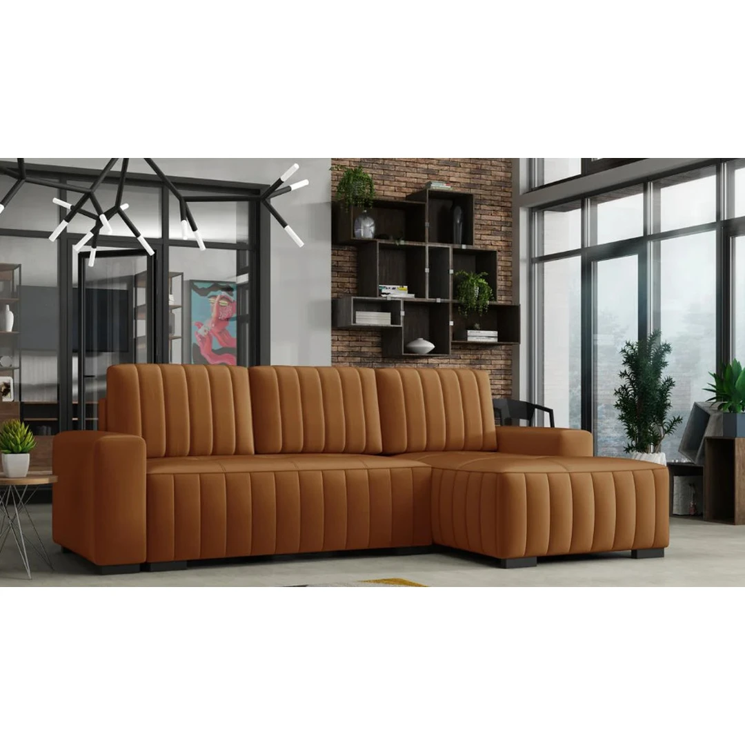 Modernus minkštas kampas su miegojimo funkcija ir patalynės dėže