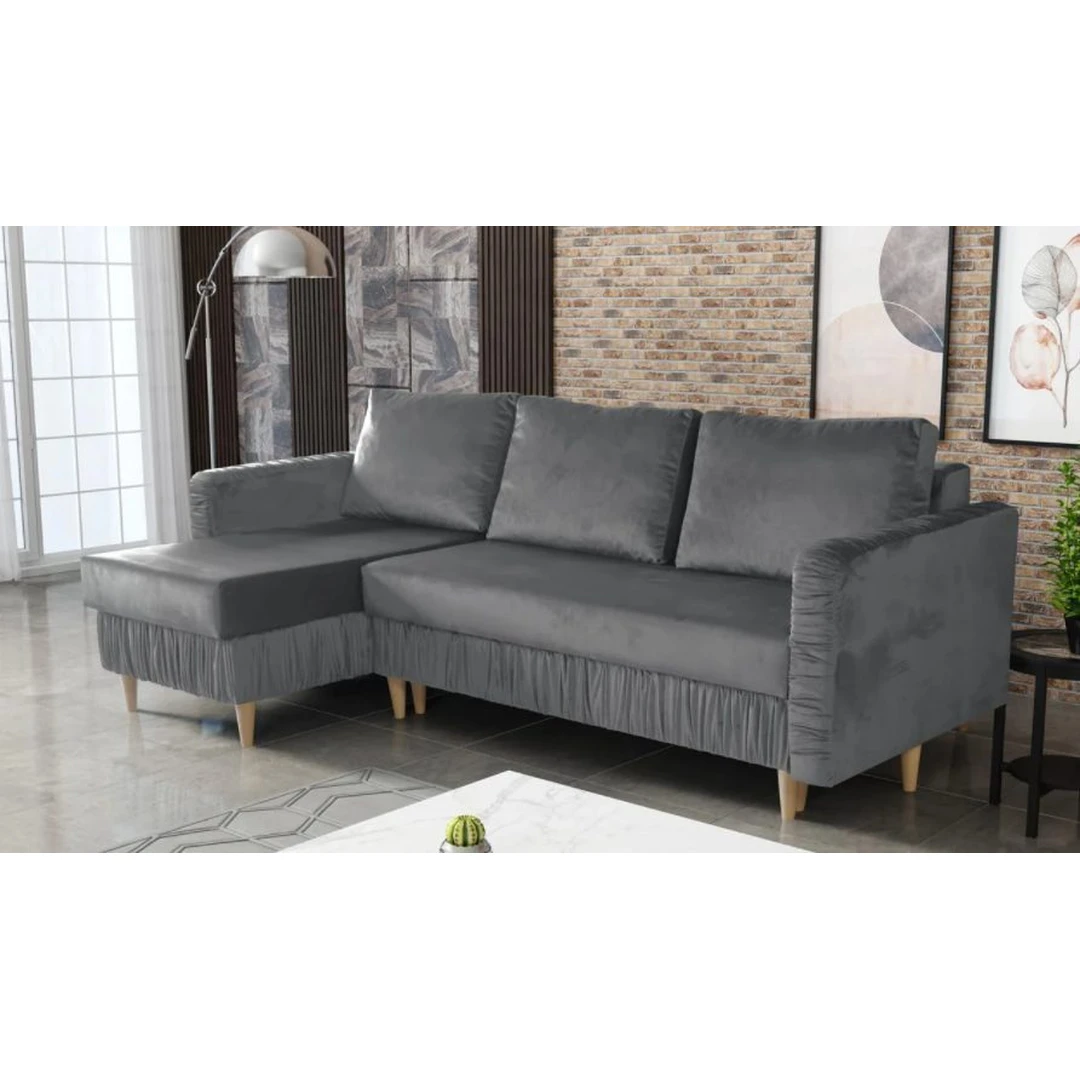 Stilingas minkštas kampas su miegojimo funkcija ir patalynės dėžė