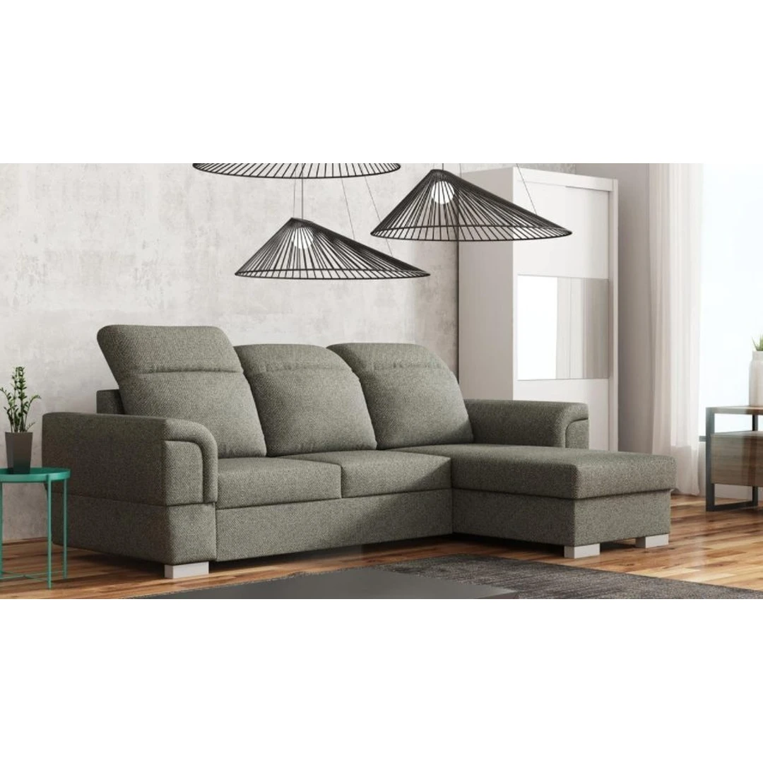 Stilingas minkštas kampas su miegojimo funkcija ir patalynės dėže