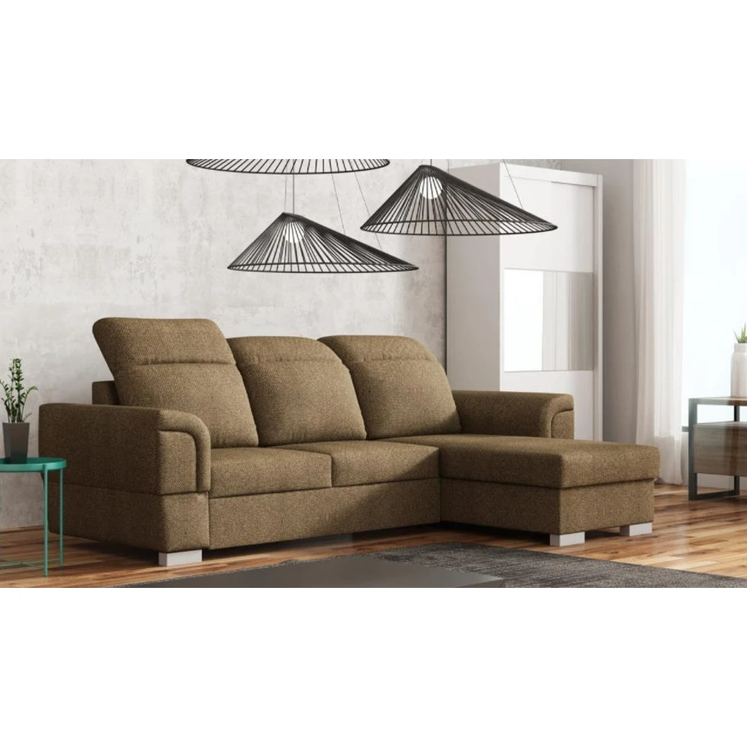 Stilingas minkštas kampas su miegojimo funkcija ir patalynės dėže