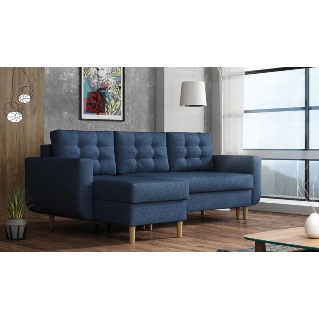 Stilingas minkštas kampas su miegojimo funkcija ir patalynės dėže