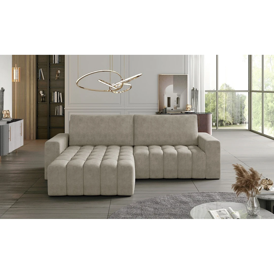 245 cm pločio kampinė sofa su miegojimo funkcija