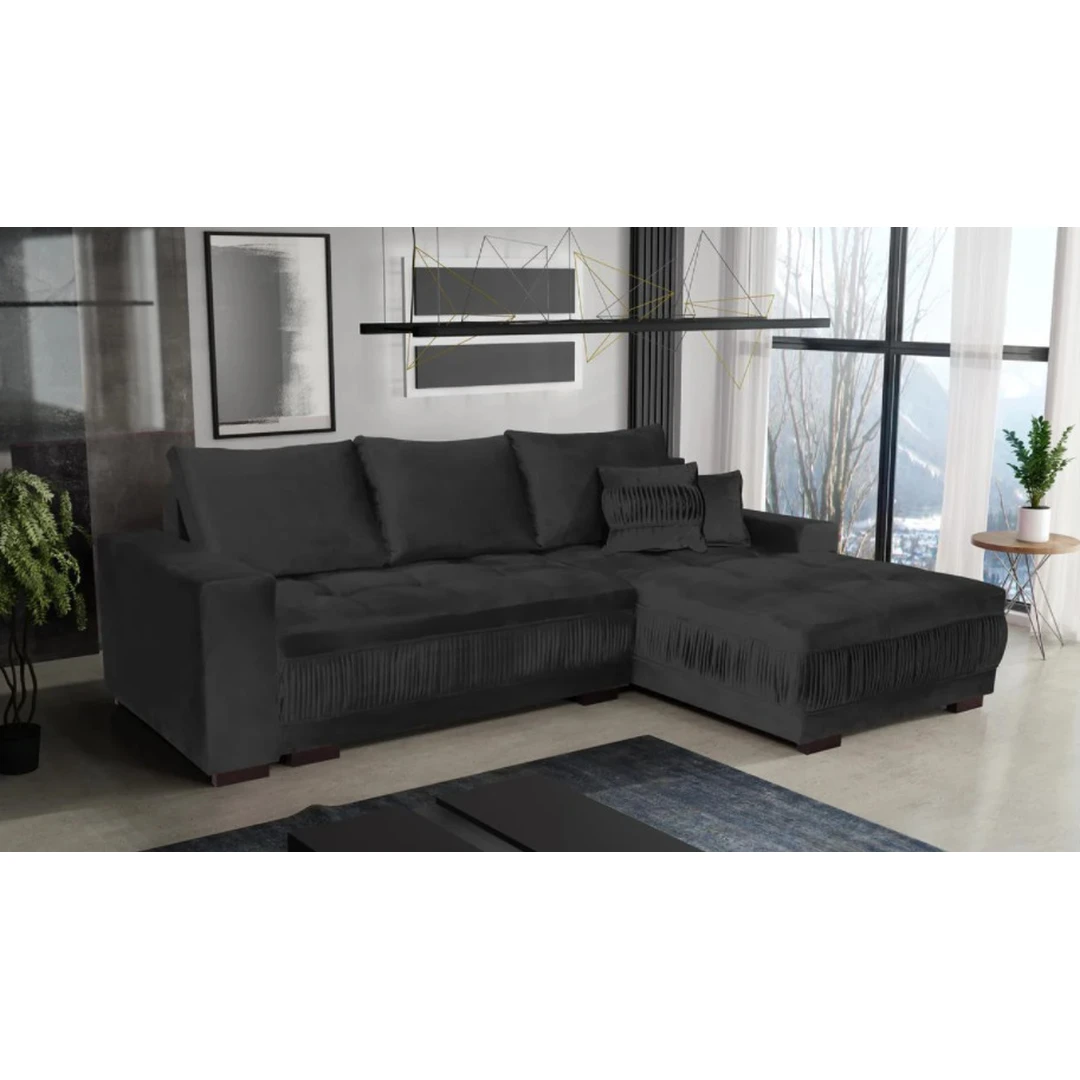 Modernus minkštas kampas SORENTO su miegojimo funkcija ir patalynės dėže