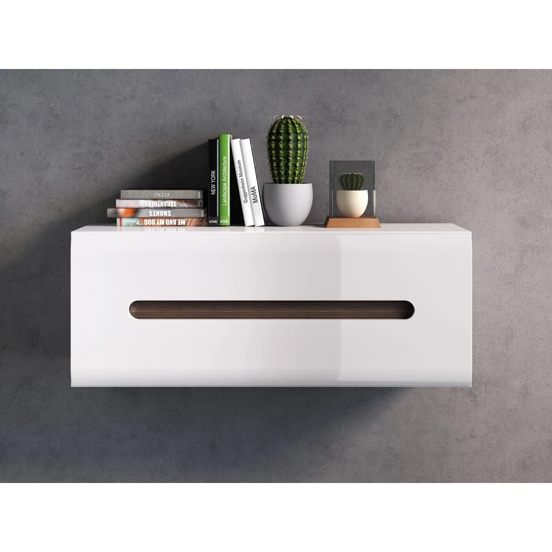 Moderni pakabinama vitrina AZTECKA – balta blizgi arba venge