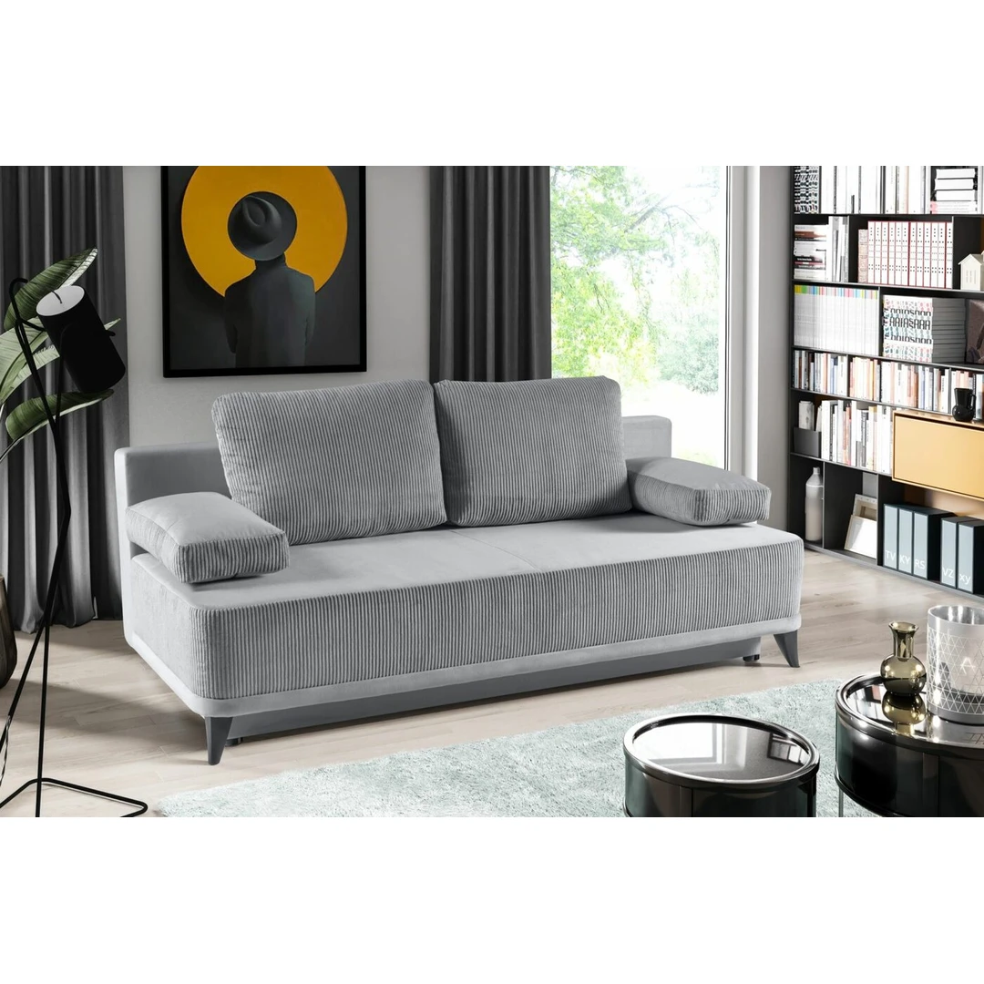 Skandinaviško stiliaus patogi sofa su patalynės dėže