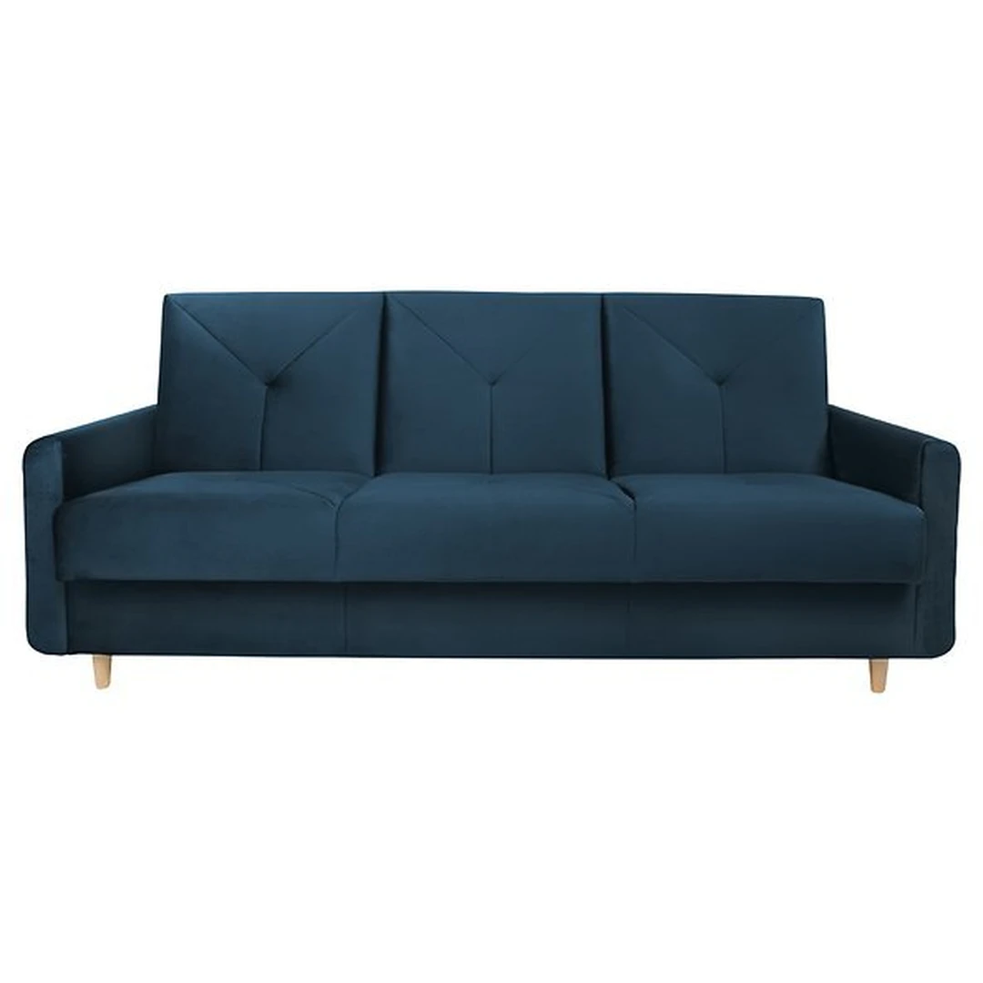 Didelė patogi sofa lova su natūraliomis medžio kojelėmis