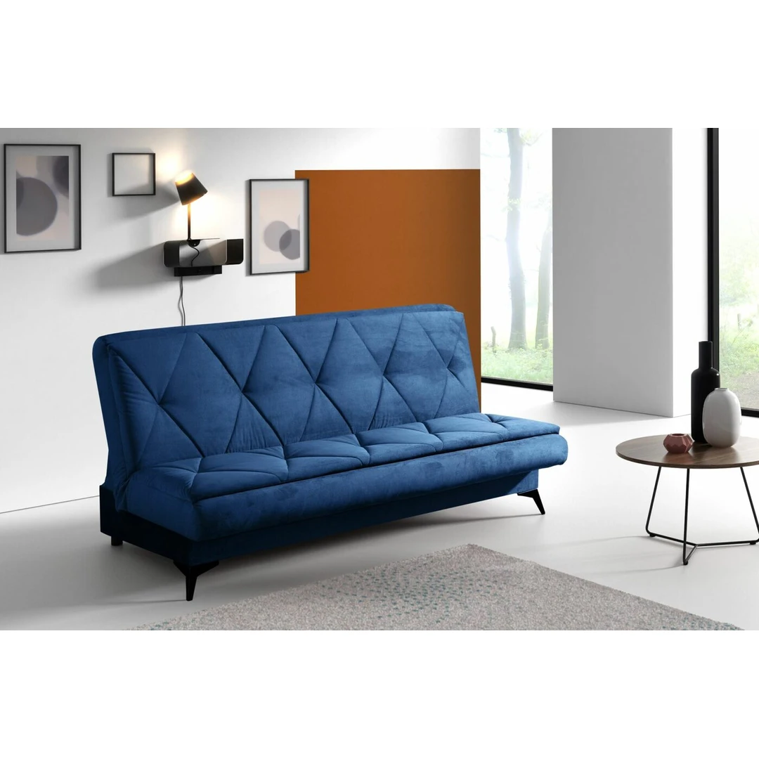 Prabangi sofa Twingo su metalinėmis kojelėmis ir patalynės dėže