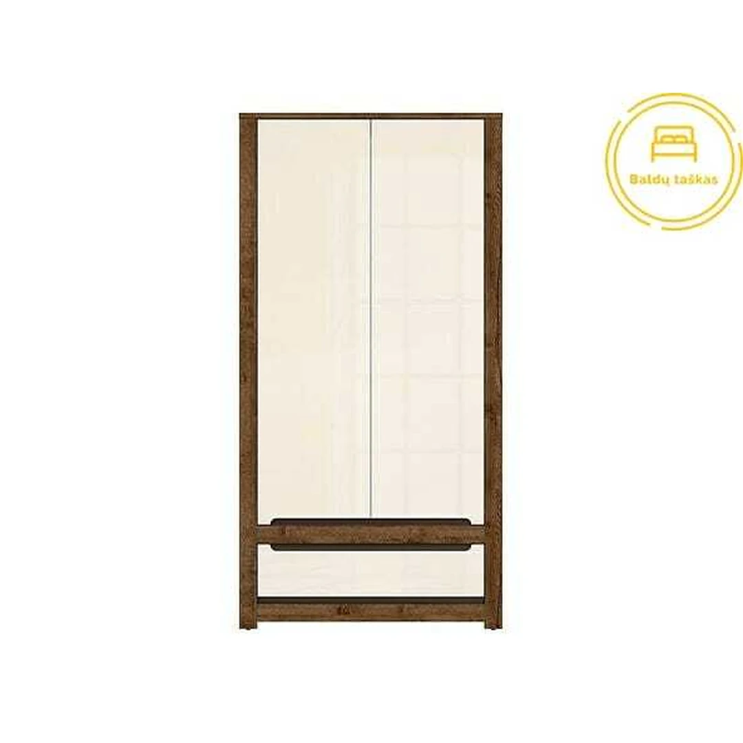 Moderni spinta su stalčiais ir lentyna – tamsiai ruda/kreminė