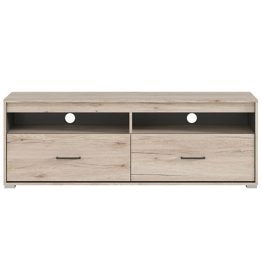 Funkcinė TV spintelė su stalčiais ir atviromis kameromis