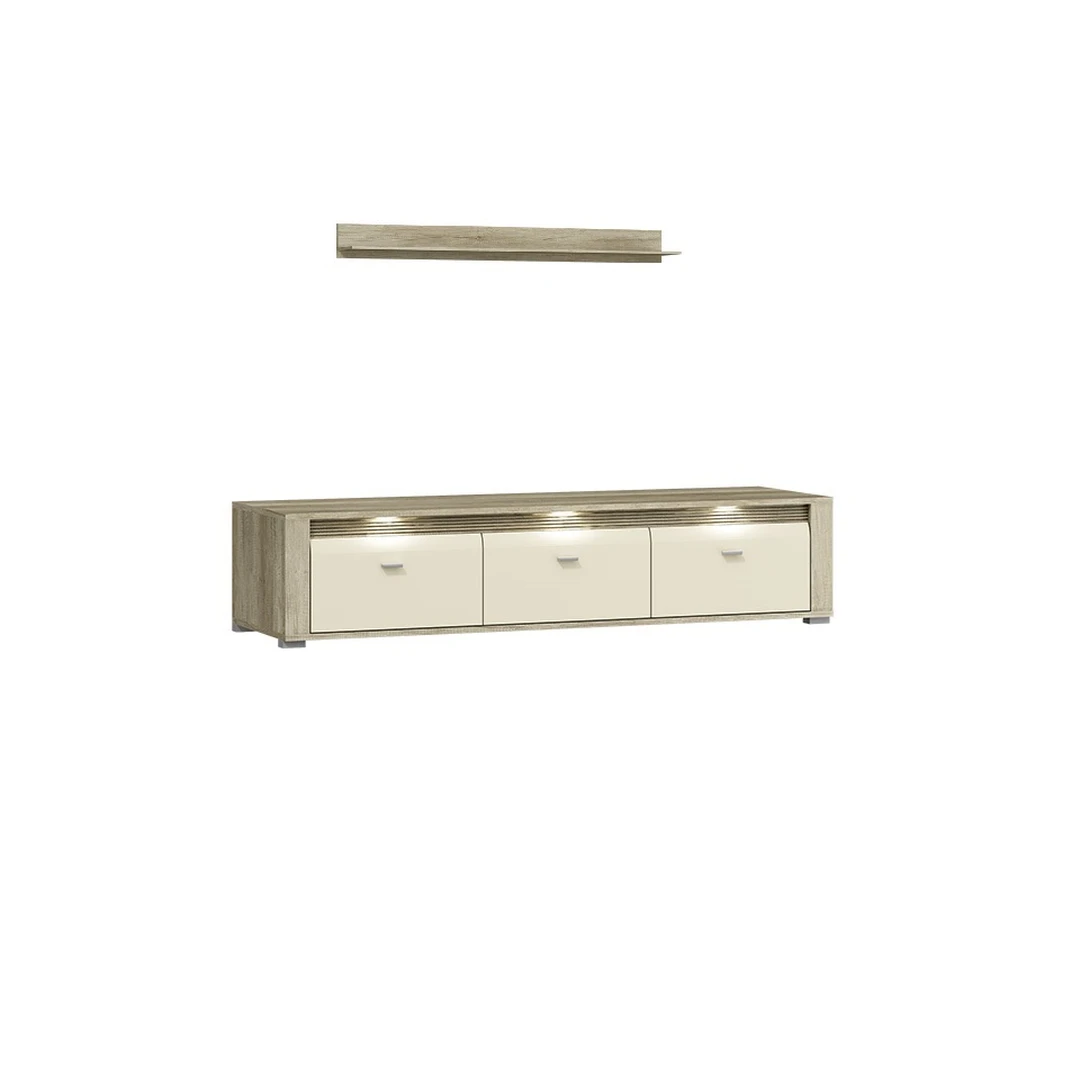 Modernus TV staliukas su lentynėlėmis, ąžuolo/blizgus jazminas