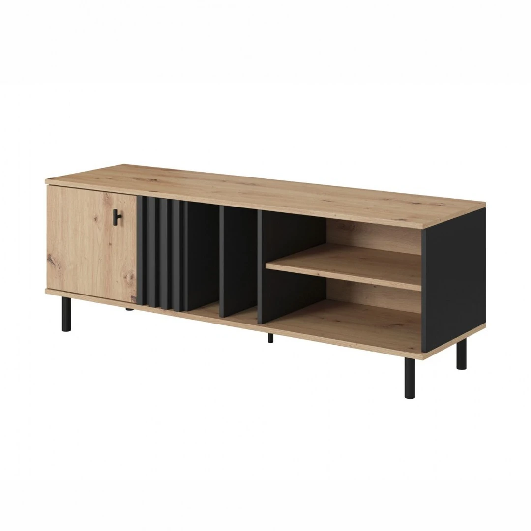 Šiuolaikiškas TV staliukas su natūralaus medžio arba pilka spalva