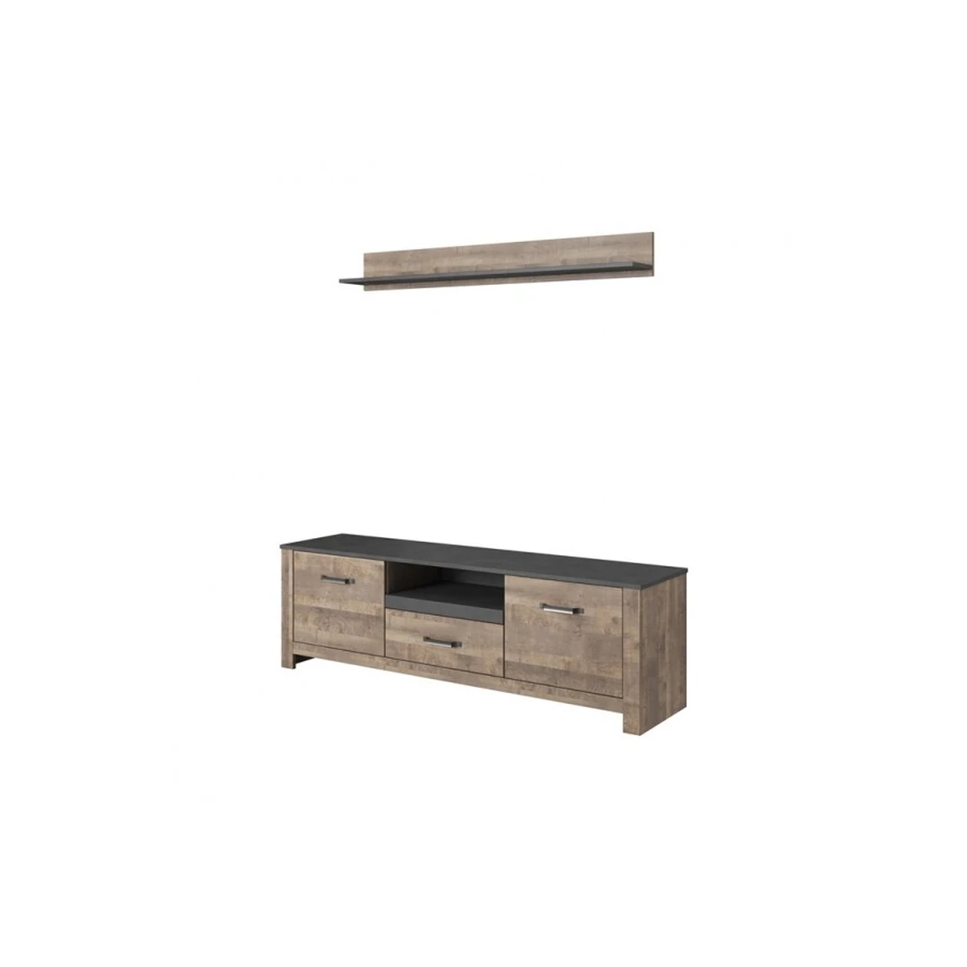 Šiuolaikiškas TV staliukas su pakabinama lentynėle