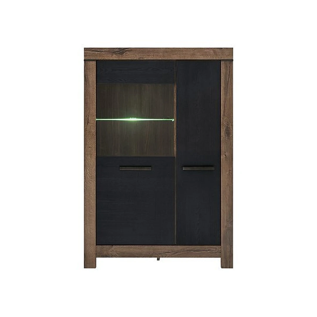 Moderni LED apšviesta vitrina su uždaromis lentynomis