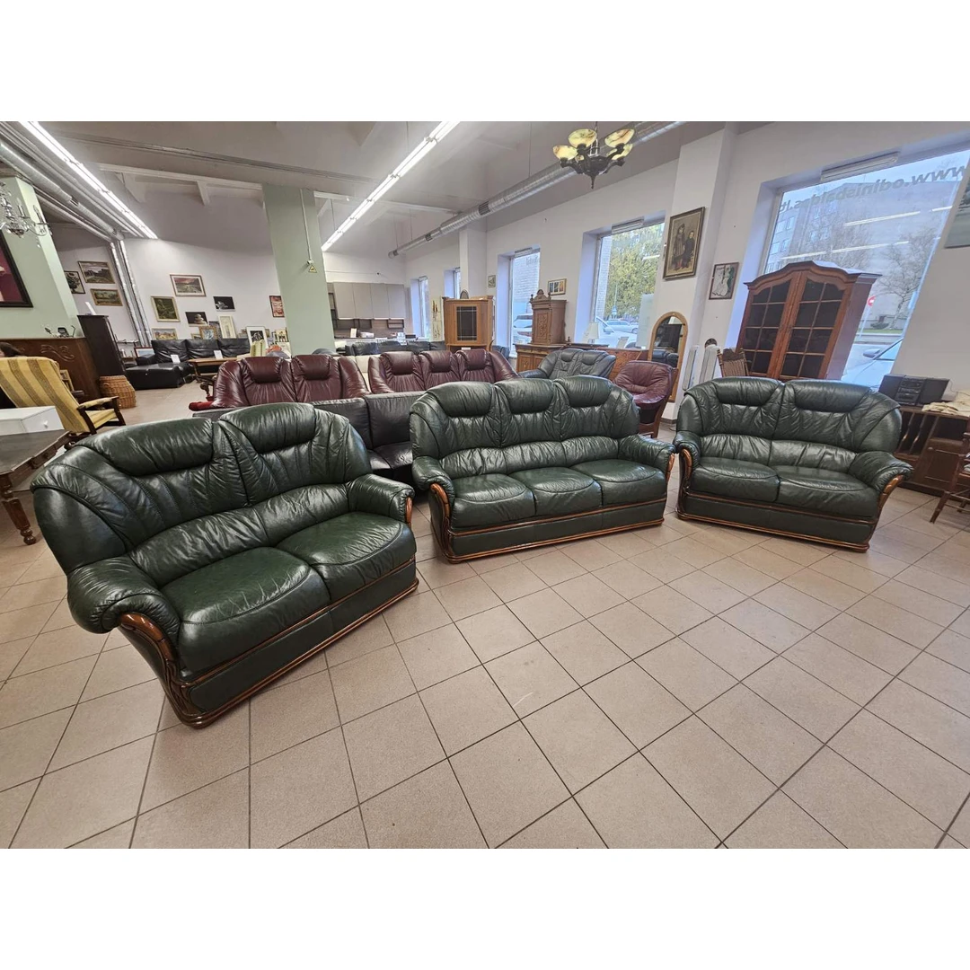 Natūralios odos komplektas 3+2+2 - Minkštų baldų komplektai