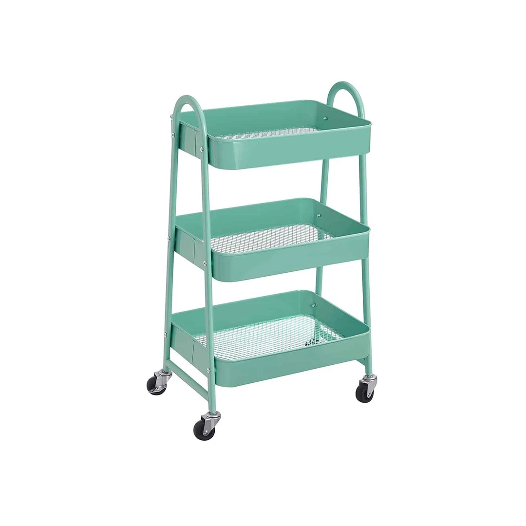 Tvirtas plieninis rėmas su 3 lentynomis ir 4 ratais