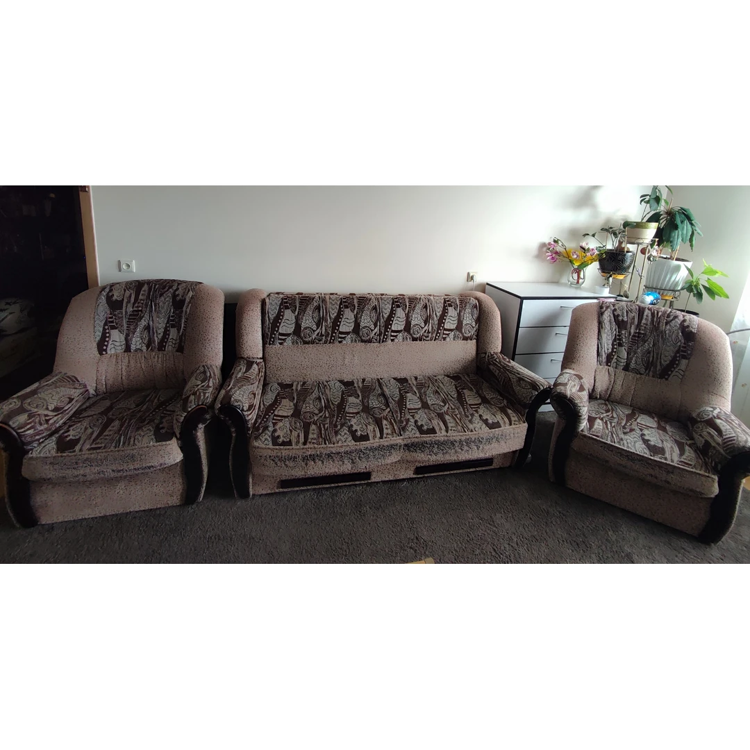 Minkštas svetainės komplektas: sofa-lova ir du foteliai - Sofos-lovos