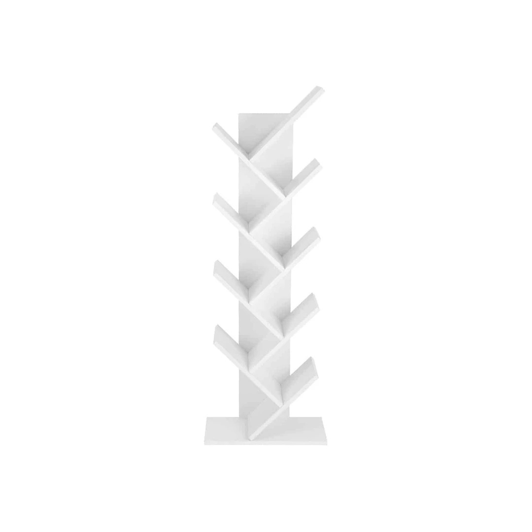 Šiuolaikinė knygų lentyna su unikaliu medžio dizainu