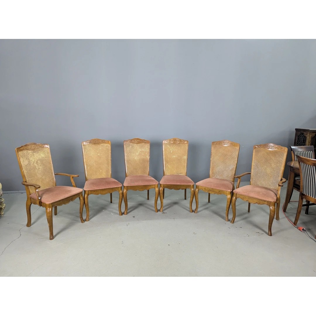 Elegantiškos klasikinės kėdės su rotango detalėmis ir gobelenu