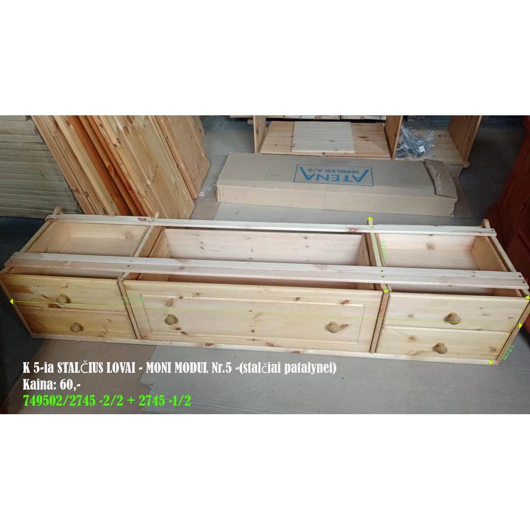 Stalčiai lovai Moni modul Nr.5 - 5 stalčiai patalynei