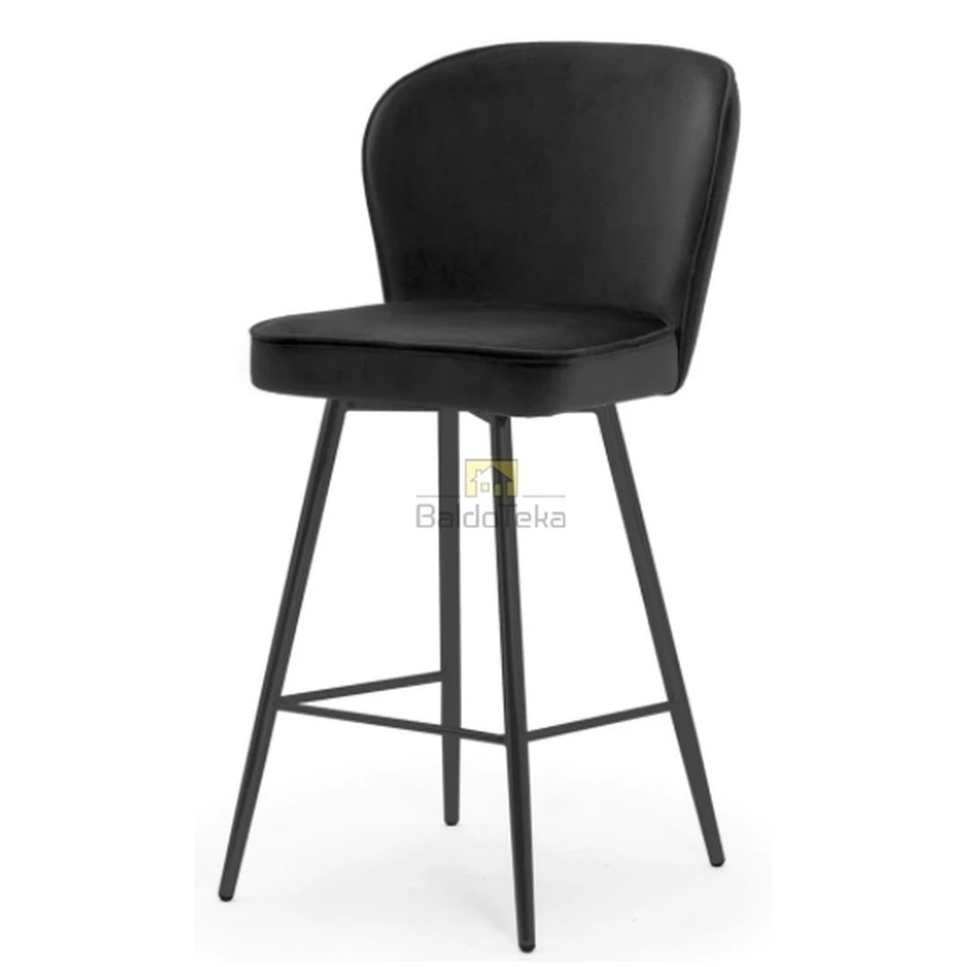 Madingi juodi baldai su aksominiu audiniu ir metalinėmis kojelėmis