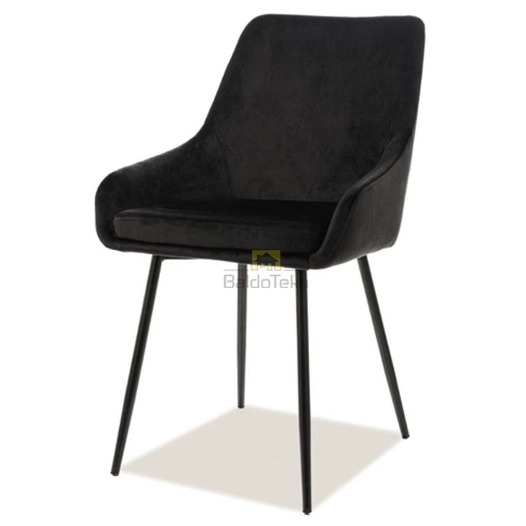 Šiuolaikiška juoda fotelis su aksominiu audiniu ir metalinėmis kojomis