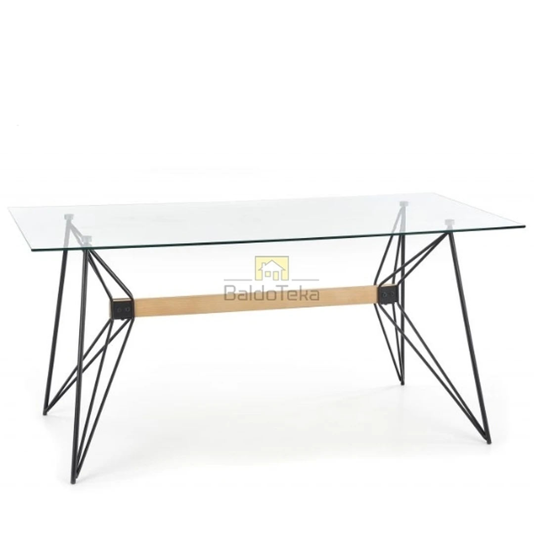 Moderni stiklo ir medžio virtuvės spinta su metalo detalėmis