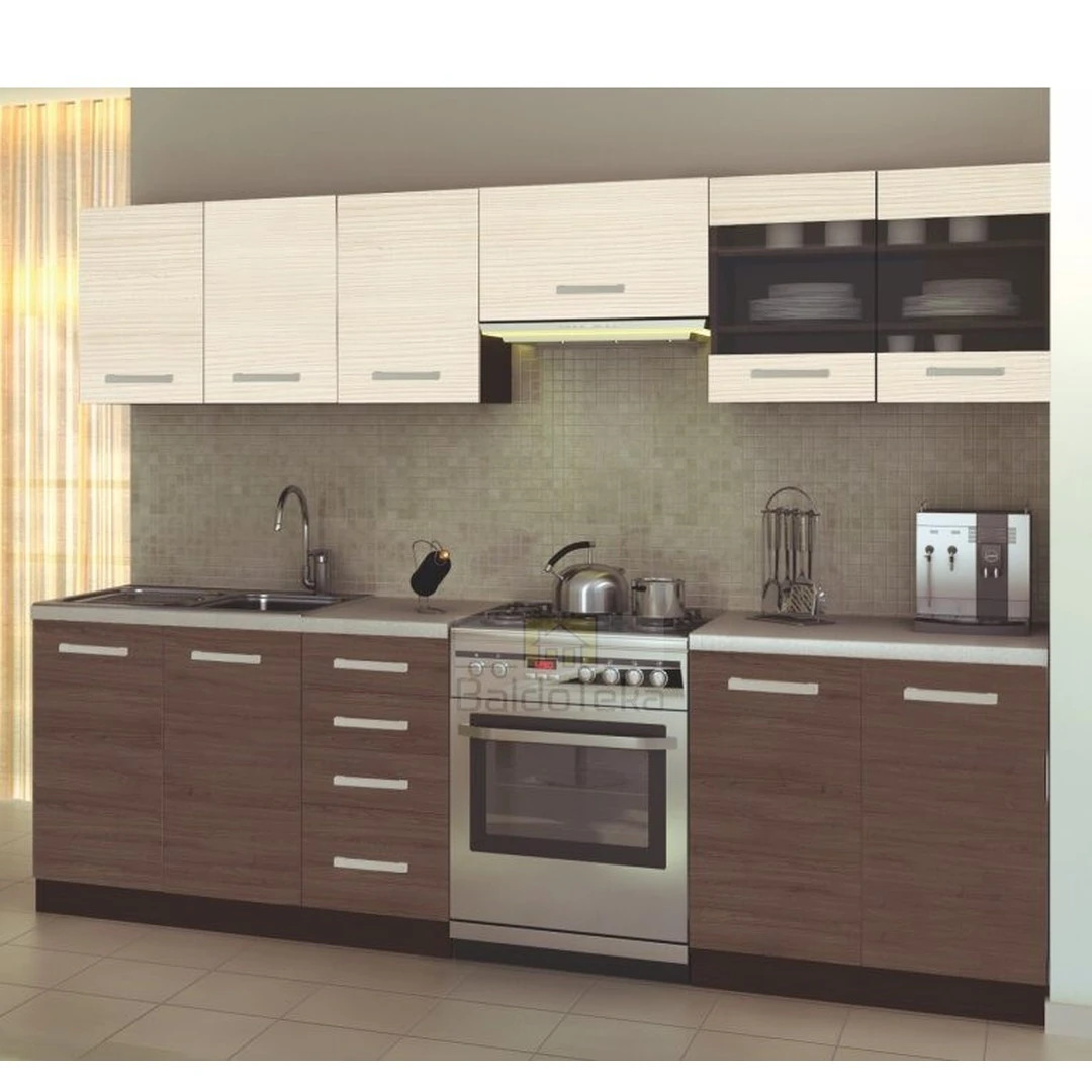 260 cm ilgio ąžuolo Santana + Priede Arden stalas su granito spalvos stalviršiu