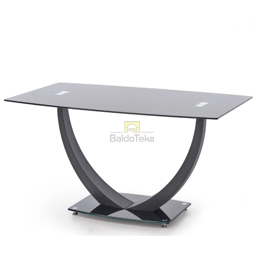 Modernus juodas stiklinis stalas su metaliniu karkasu