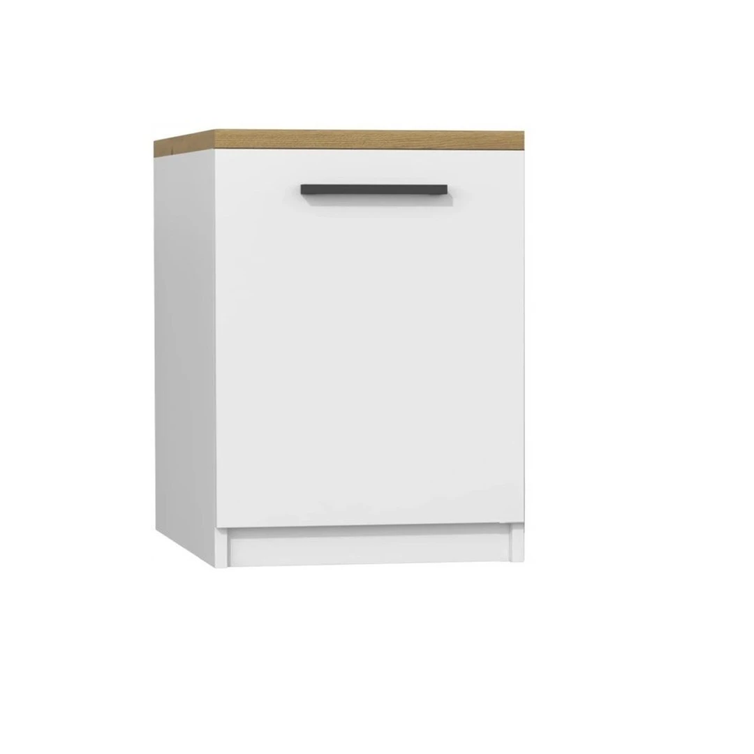 Balta virtuvinė spintelė su ruda stalviršiu