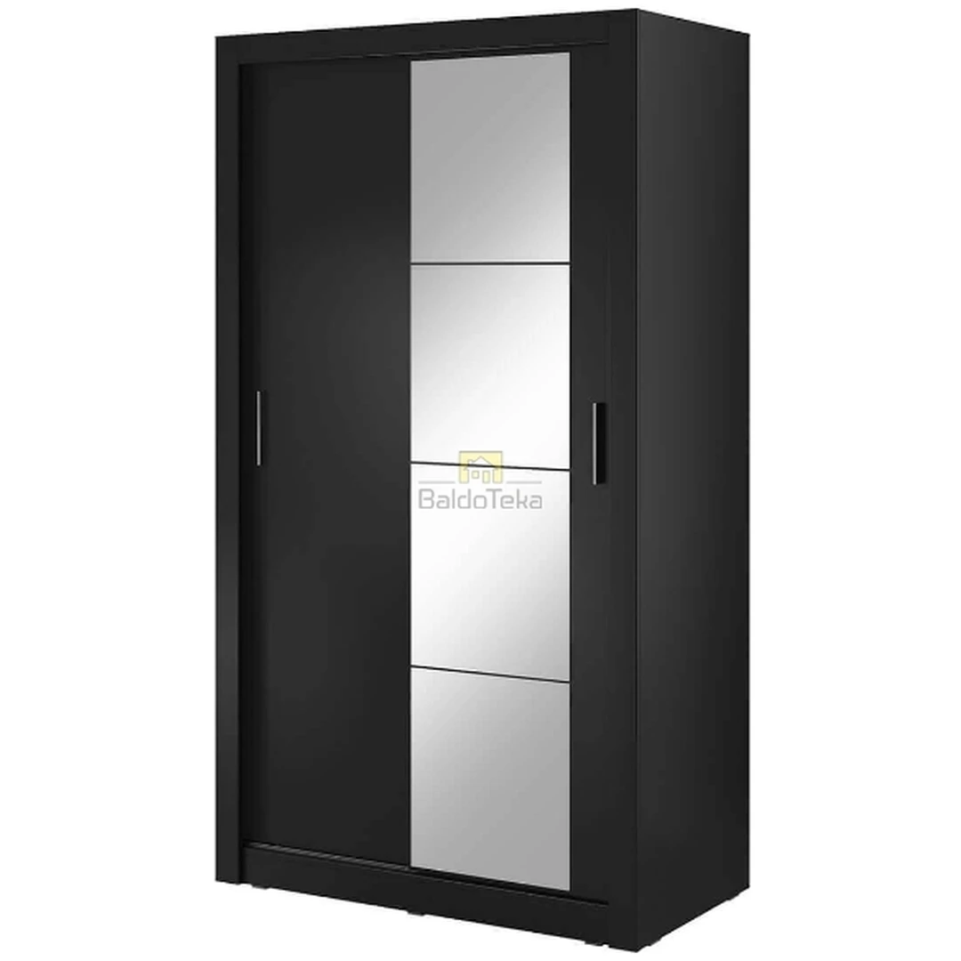 Moderni juoda matinė spinta su veidrodžiu ir apšvietimu