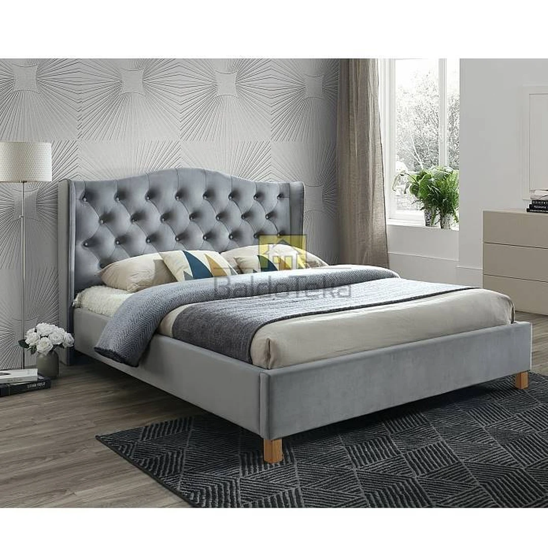 Pilka aksominė lova Bluvel 14 su grotelėmis