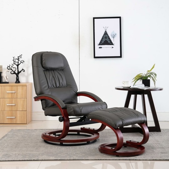 Atlošiamas krėslas su pakoja, pilkos spalvos, dirbtinė oda - Foteliai