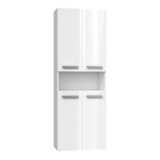 Elegantiška vonios spintelė su durelėmis ir atvira lentyne