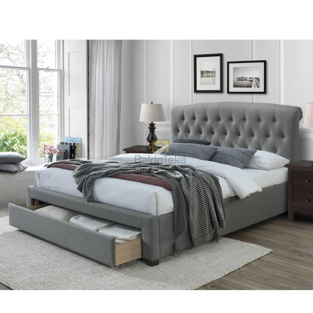 Ergonomiškas lovos rėmas su grotelėmis ir patalynės dėže