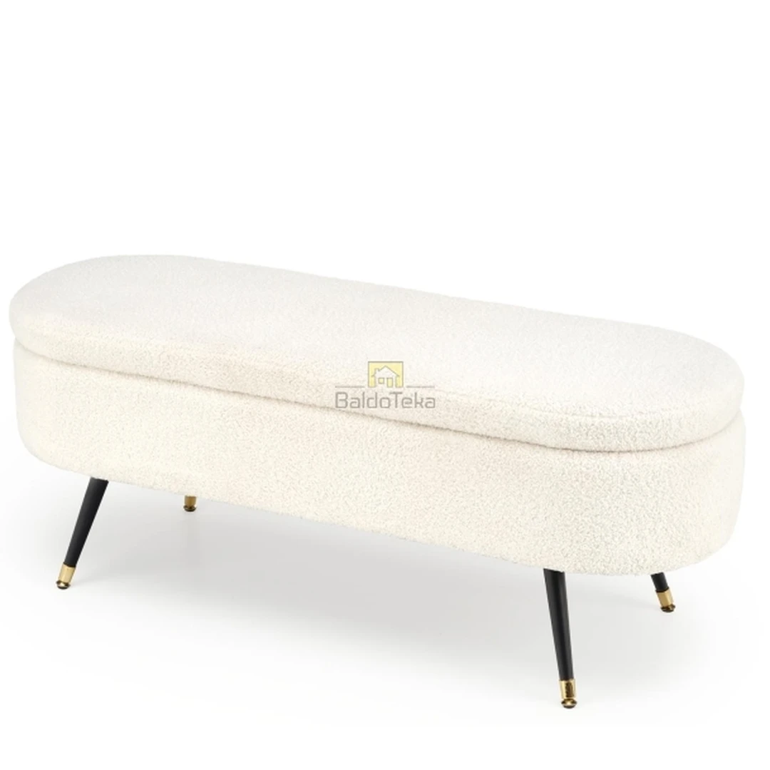 Modernus kreminis gobeleno bouclé stalas su metaliniu pagrindu