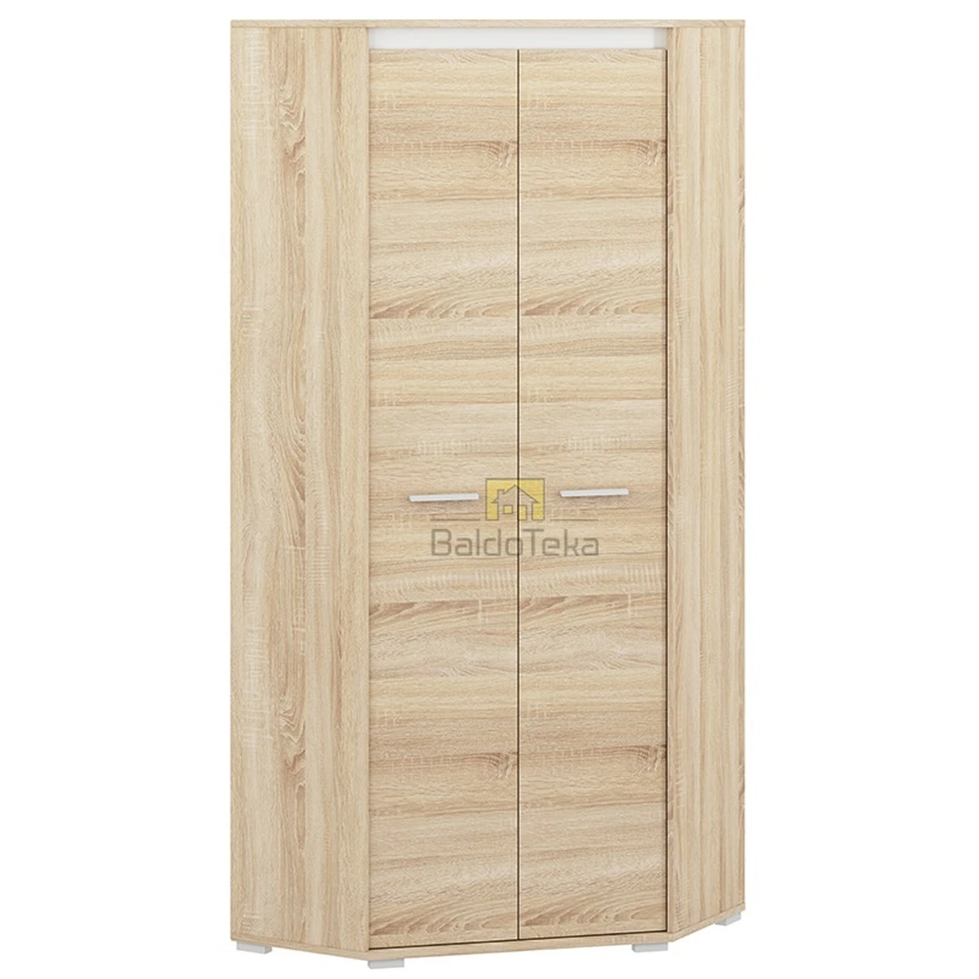 Šviesaus ąžuolo sonoma spintos su balta matine arba antracito apdaila