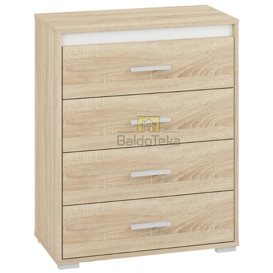 Šviesaus ąžuolo sonoma spintelė su baltu matiniu fasadu