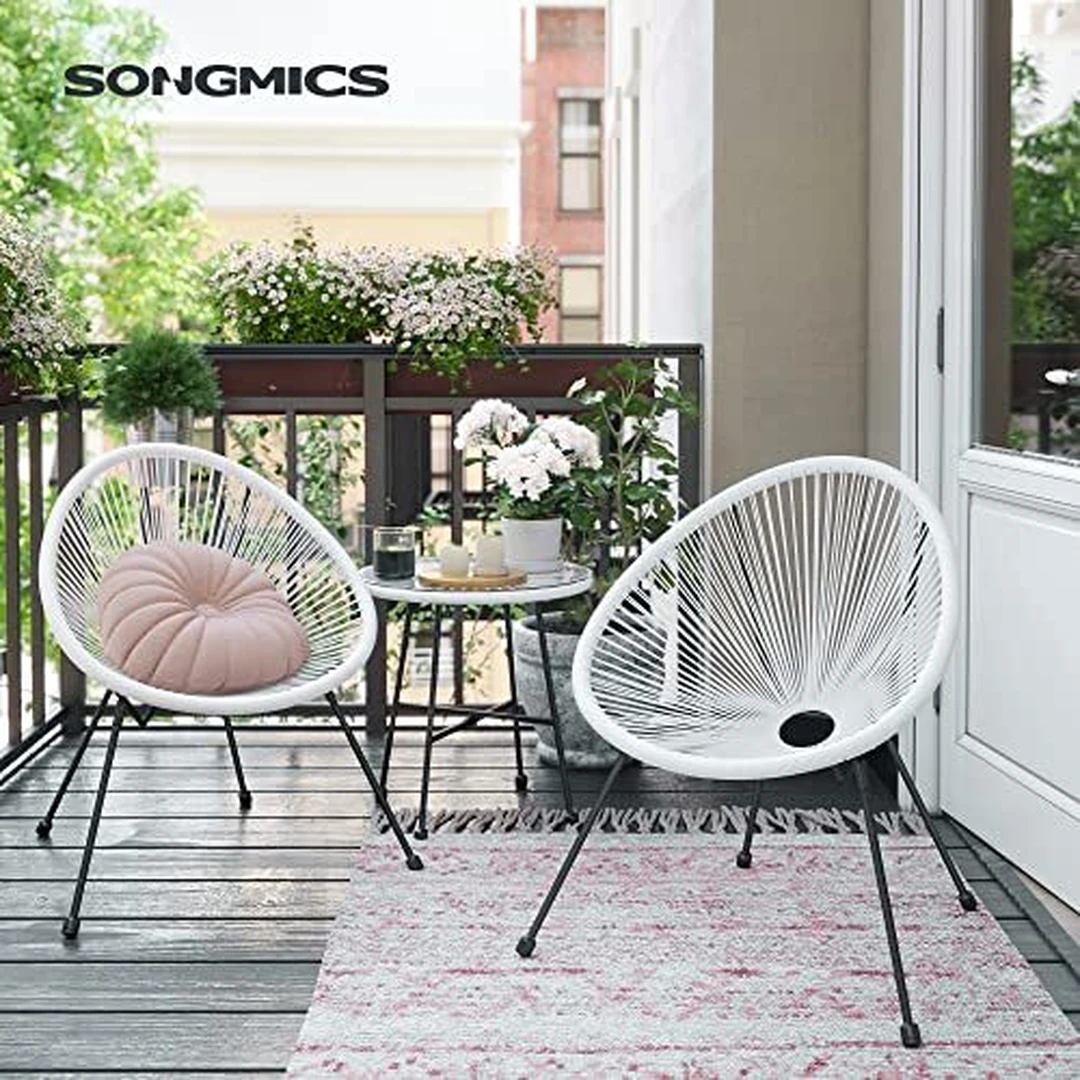 Balta stalų komplektas su 2 kėdėmis ir grūdintu stiklu