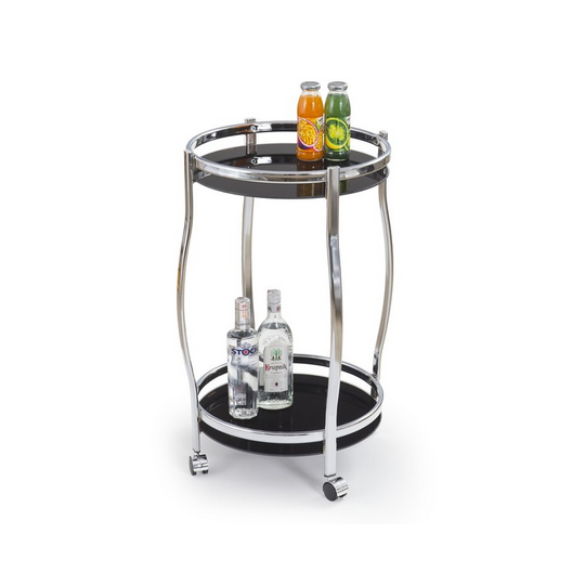 Modernus juodas stiklinis stalas su chromuotu metalo pagrindu