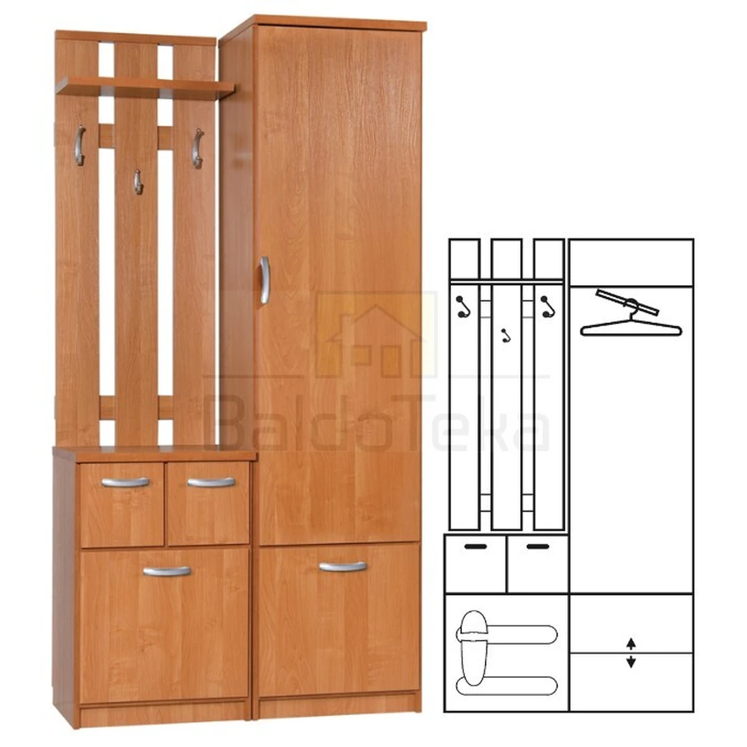Ergonominė spintelė 103x200x45 cm, LMDP, spalva pagal pasirinkimą